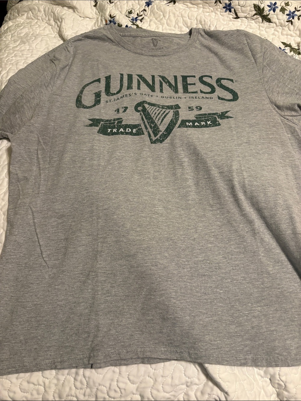 Guinness Gray Tee with Green Logo